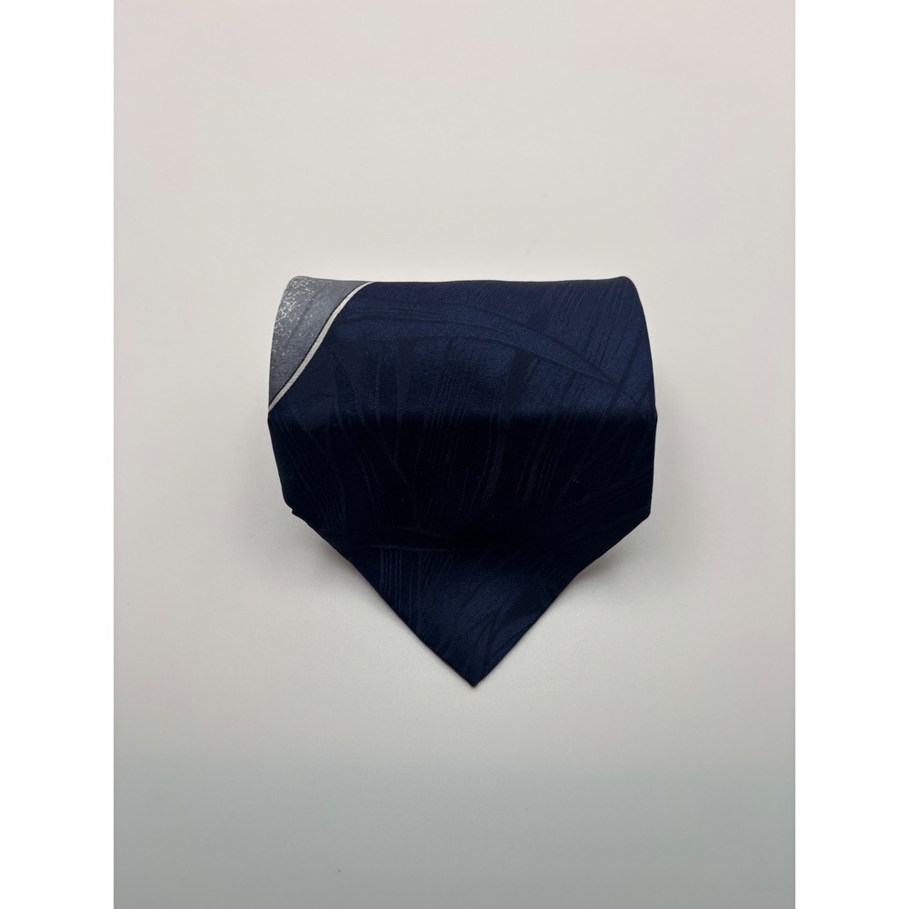 Albert Nipon Mens Silk Necktie Navy Blue Grey Abstract Geometric Formal Tie